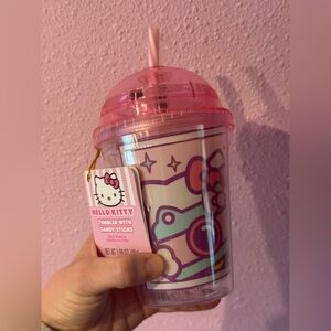 Hello Kitty Drink Tumbler with Straw and Candy Sticks NEW! kawaii Sanrio cute